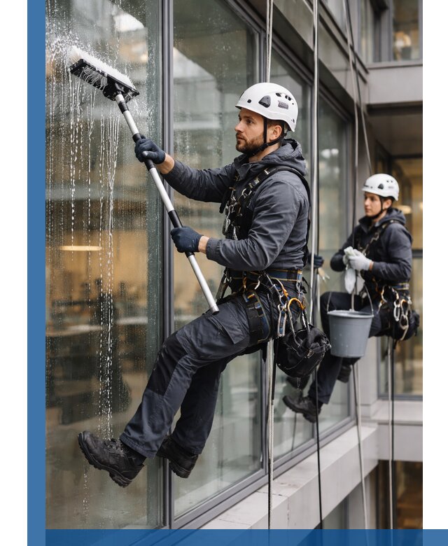Профессиональная мойка витражей промышленными альпинистами в Новокубанске