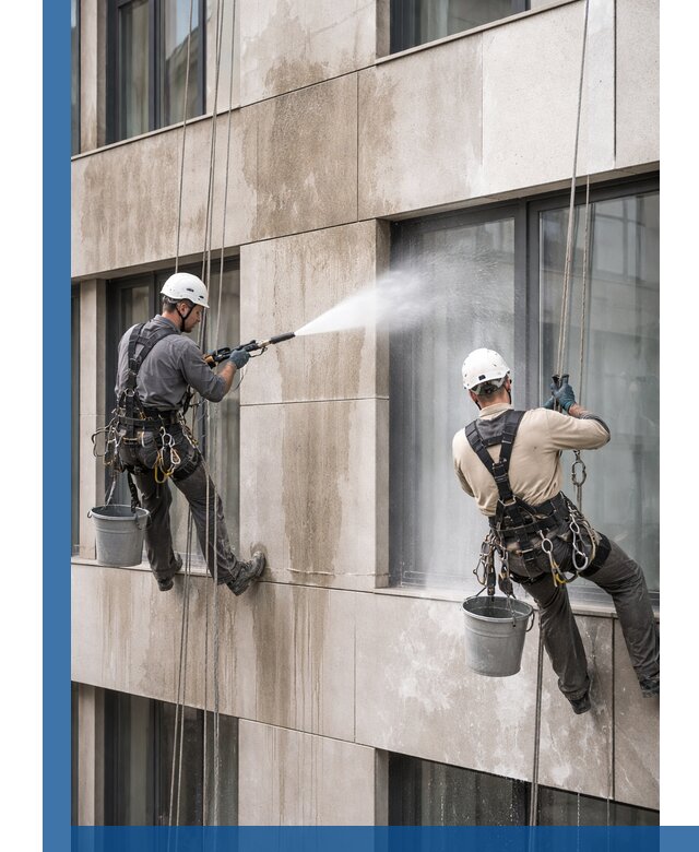 Послестроительная мойка фасада промышленным альпинизмом в Новокубанске