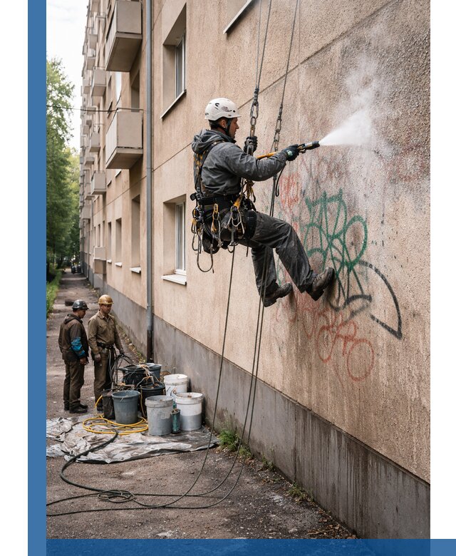 Удаление граффити с фасада в Новокубанске без следов и повреждений