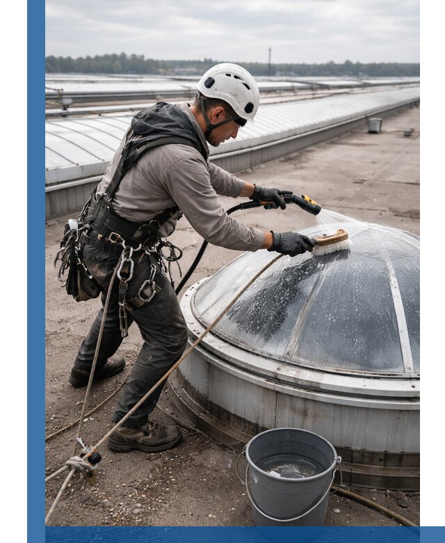 Мойка зенитных фонарей на кровле для промышленных объектов в Новокубанске