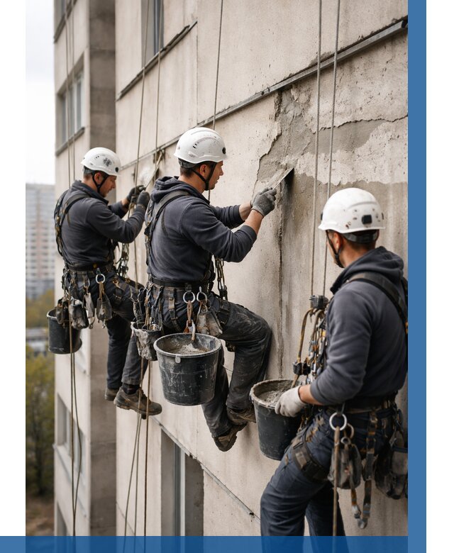 Ремонт бетонных элементов фасада в Новокубанске от 2600 р. | ВЫСОТНИК-Нкб