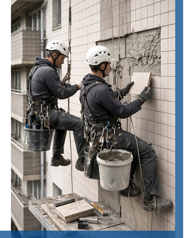 Ремонт облицовки фасада плиткой в Новокубанске от 1872 р. | ВЫСОТНИК-Нкб