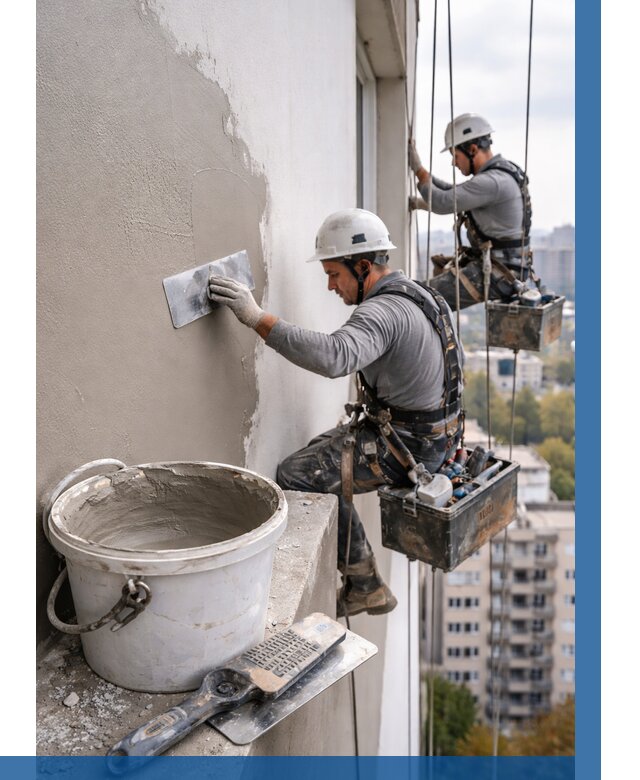 Шпаклевка фасада на высоте в Новокубанске от 728 р. | ВЫСОТНИК-Нкб