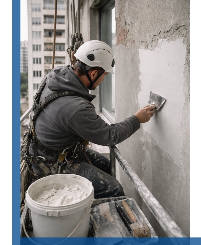 Шпаклевка фасадов на высоте с промальпинистами в Новокубанске