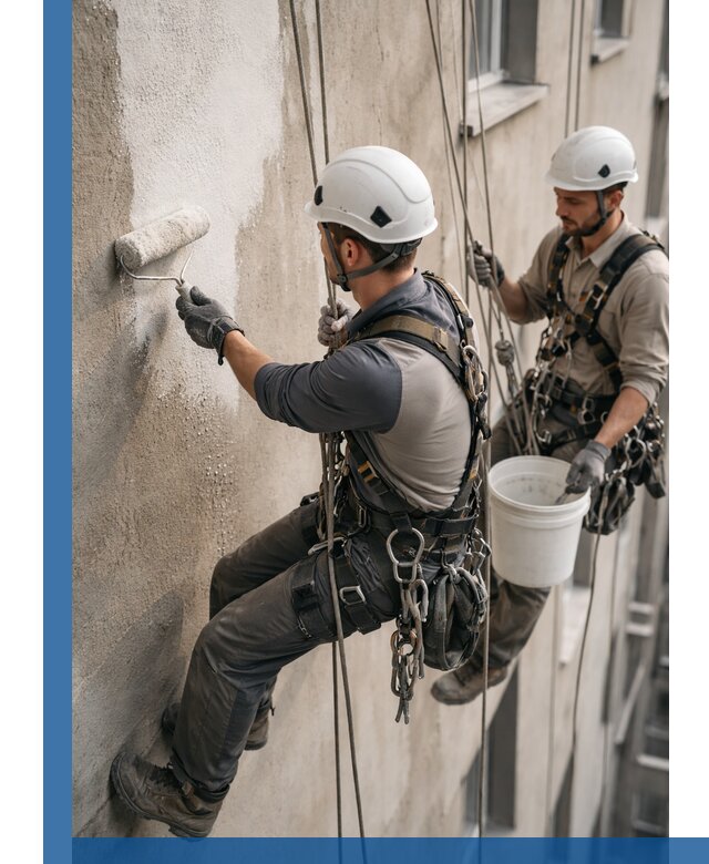 Грунтовка фасада на высоте в Новокубанске промышленными альпинистами