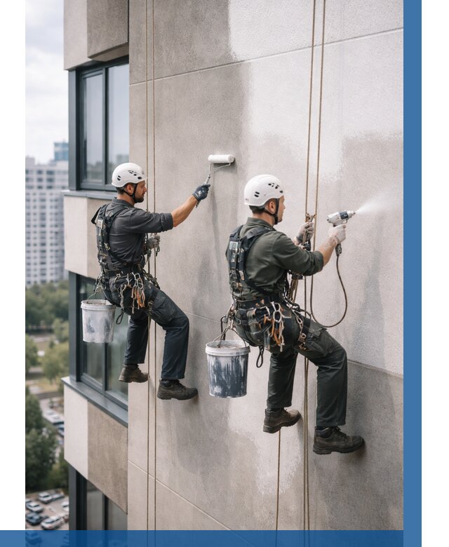 Покраска фасада альпинистами в Новокубанске от 312 р. | ВЫСОТНИК-Нкб