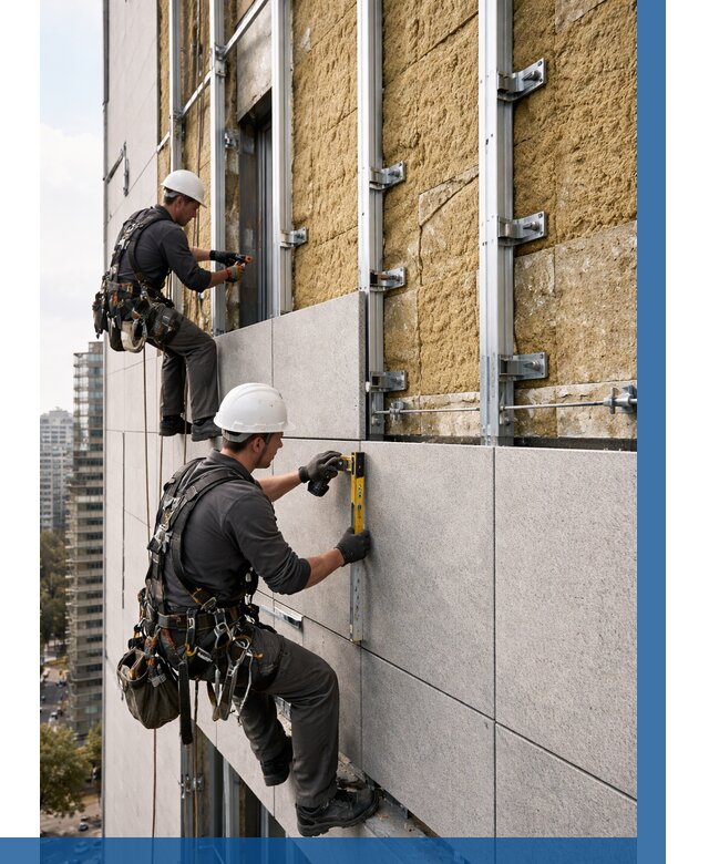 Монтаж вентилируемого фасада в Новокубанске от 3639 р. | ВЫСОТНИК-Нкб