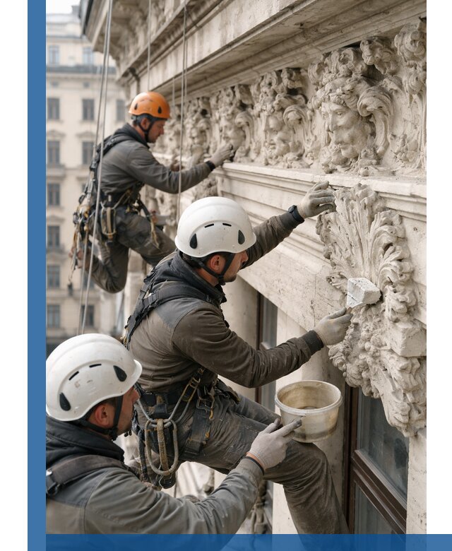 Реставрация фасадной лепнины с высотными работами в Новокубанске