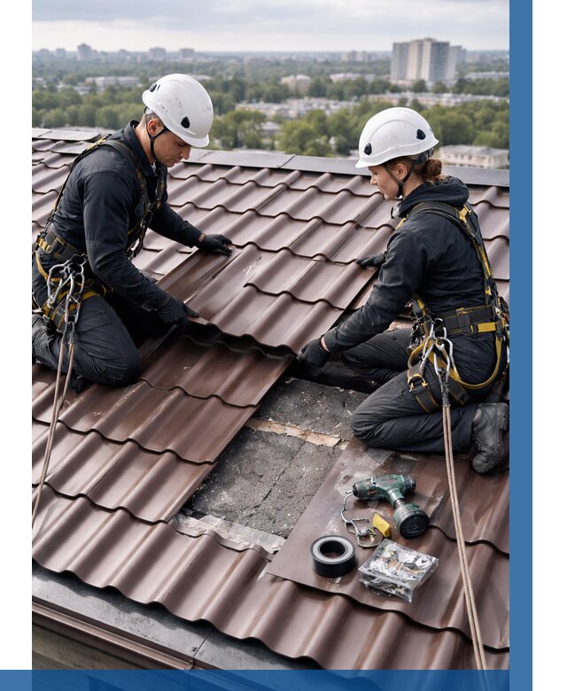 Ремонт металлочерепицы на крыше в Новокубанске от 936 р. | ВЫСОТНИК-Нкб