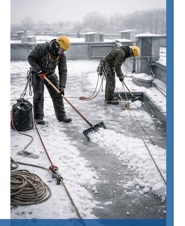 Очистка крыши от снега в Новокубанске от 7799 р. | ВЫСОТНИК-Нкб