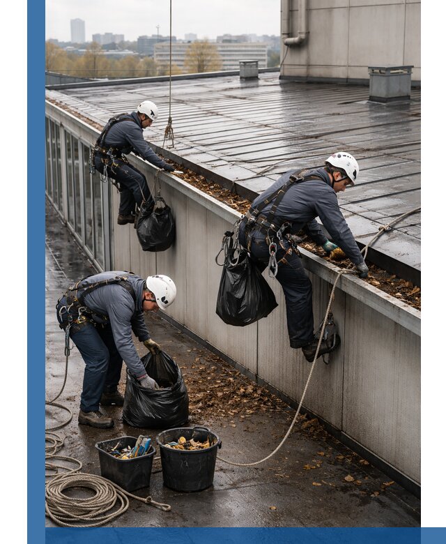 Очистка кровли по периметру в Новокубанске силами промышленных альпинистов