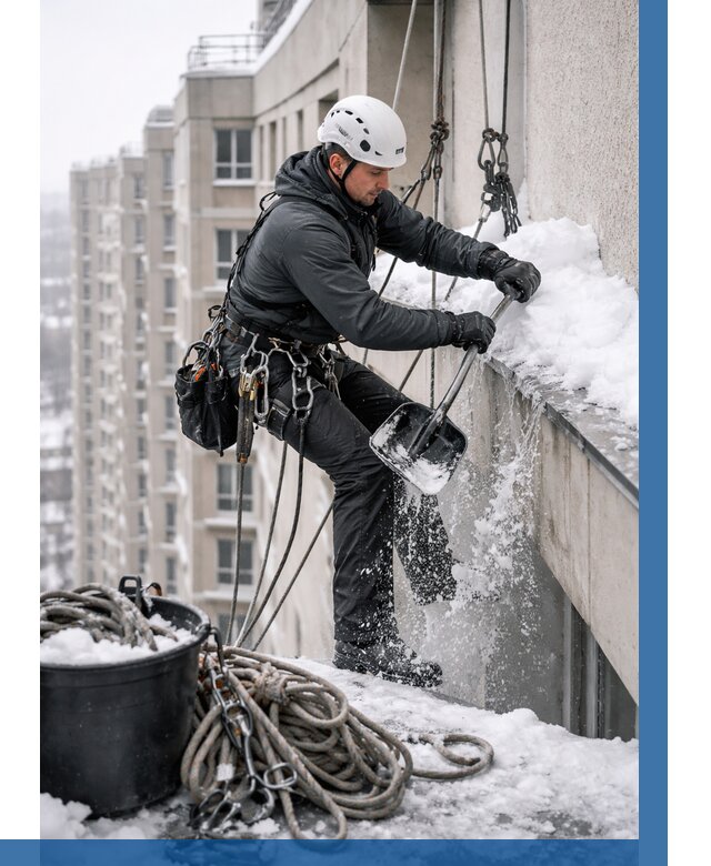 Очистка карнизов от снега в Новокубанске от 312 р. | ВЫСОТНИК-Нкб