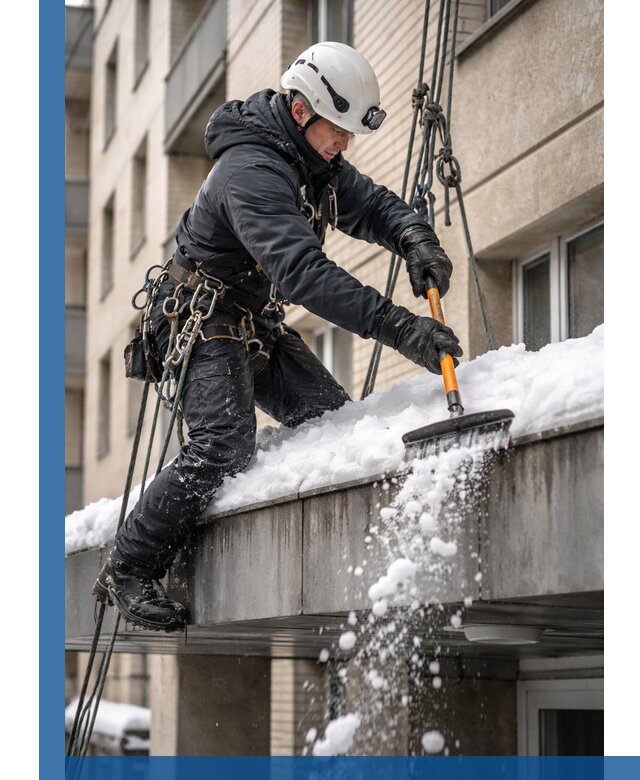 Очистка козырьков от снега в Новокубанске круглогодично безопасно