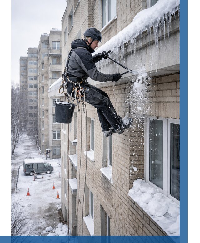 Удаление наледи с карнизов в Новокубанске от 364 р. | ВЫСОТНИК-Нкб
