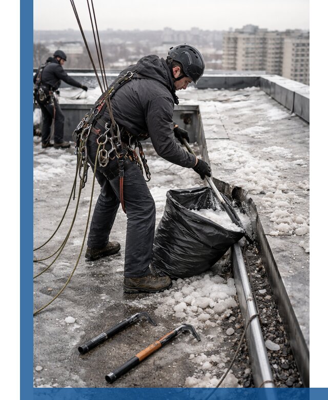 Аварийная очистка кровли в Новокубанске от промальпинистов