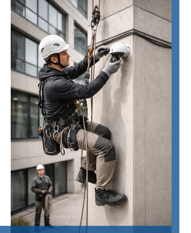 Монтаж камер видеонаблюдения на фасаде в Новокубанске от 8838 р.-ВЫСОТНИК-Нкб