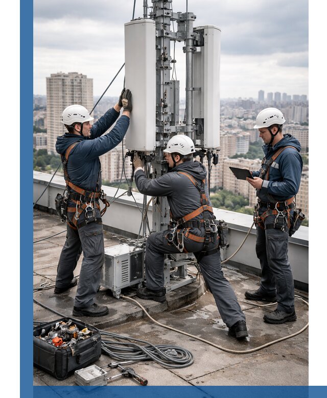 Монтаж антенн связи на крыше в Новокубанске с вводом в эксплуатацию