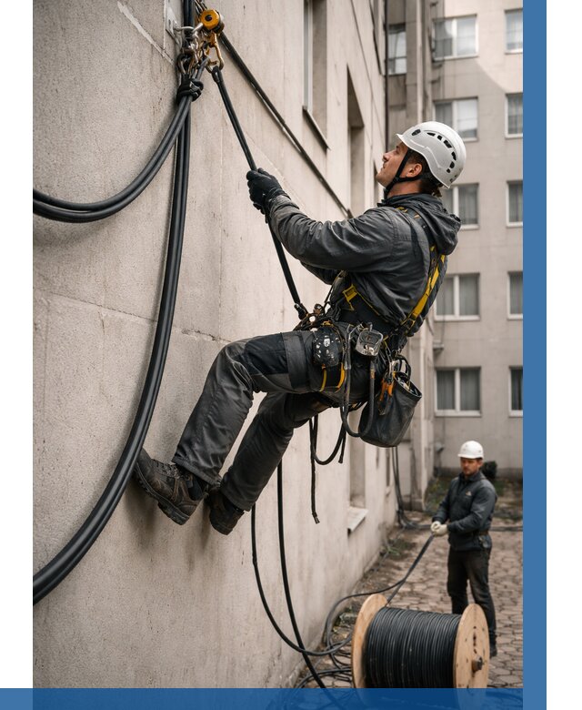Протяжка кабеля питания на высоте в Новокубанске от 468 р. | ВЫСОТНИК-Нкб
