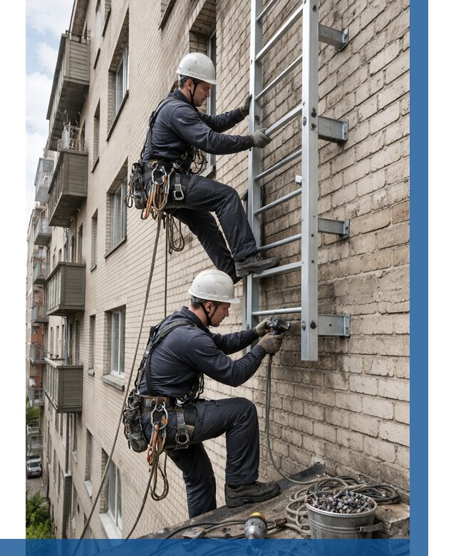 Монтаж пожарной лестницы в Новокубанске от 25995 р заказать у ВЫСОТНИК-Нкб