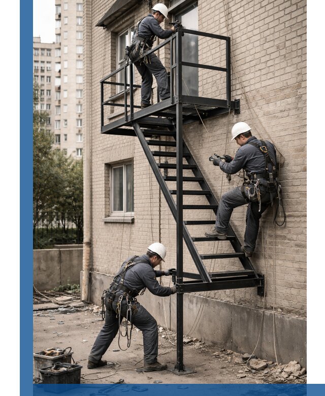 Монтаж пожарной лестницы в Новокубанске, установка и крепление