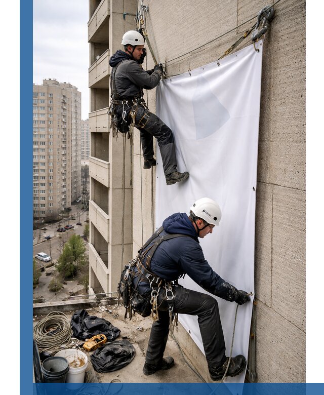Профессиональный монтаж баннеров на фасаде в Новокубанске