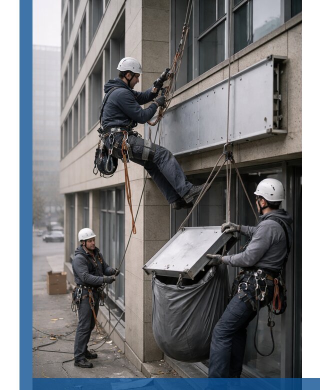 Демонтаж рекламной вывески с высотными работами в Новокубанске