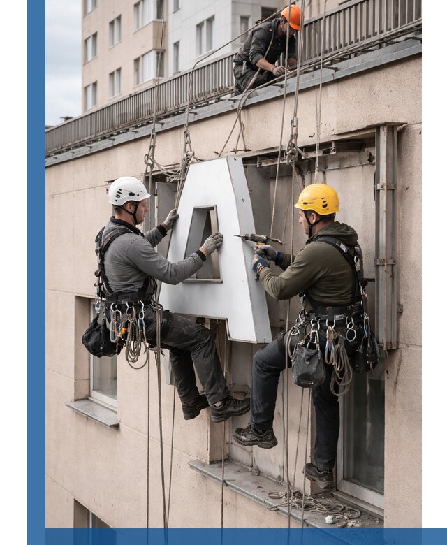 Ремонт и восстановление наружных вывесок на высоте в Новокубанске