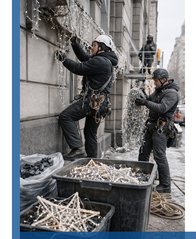 Демонтаж новогоднего оформления и гирлянд в Новокубанске