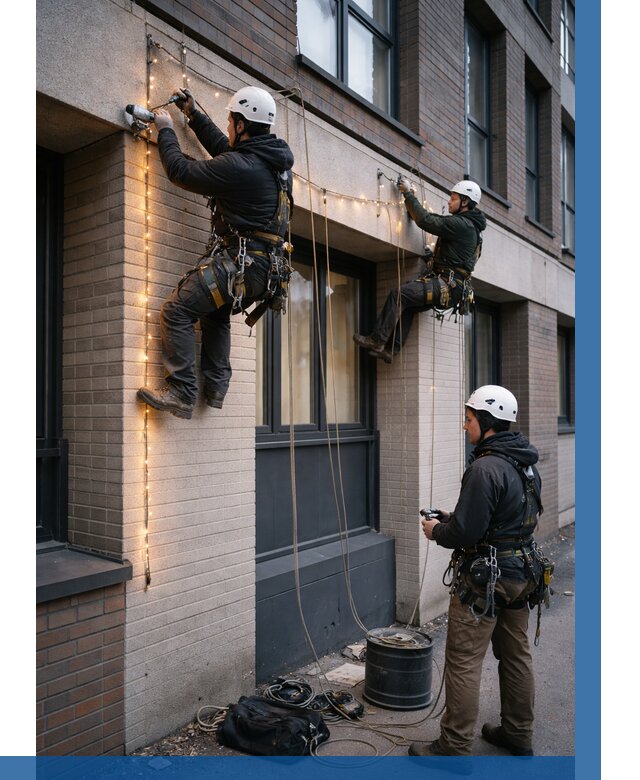 Монтаж гирлянд на фасаде в Новокубанске от 3639 р. | ВЫСОТНИК-Нкб