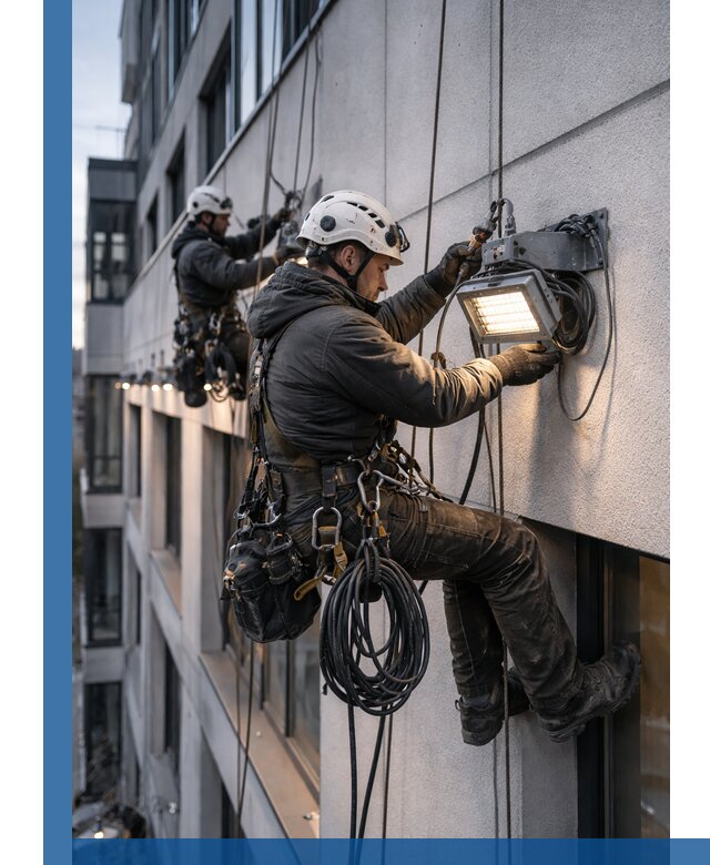 Монтаж фасадного освещения в Новокубанске установка и подключение