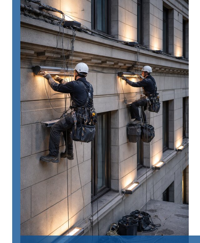 Монтаж архитектурной подсветки фасадов зданий в Новокубанске