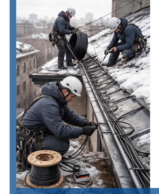 Монтаж греющего кабеля на кровле в Новокубанске под ключ