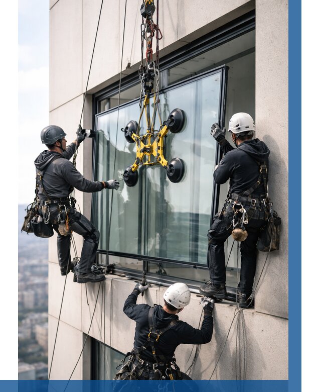 Монтаж стеклопакетов на высоте в Новокубанске от 3327 р. | ВЫСОТНИК-Нкб