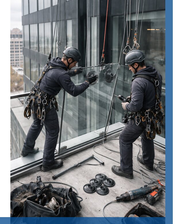 Монтаж стеклянных ограждений в Новокубанске от 2600 р. | ВЫСОТНИК-Нкб