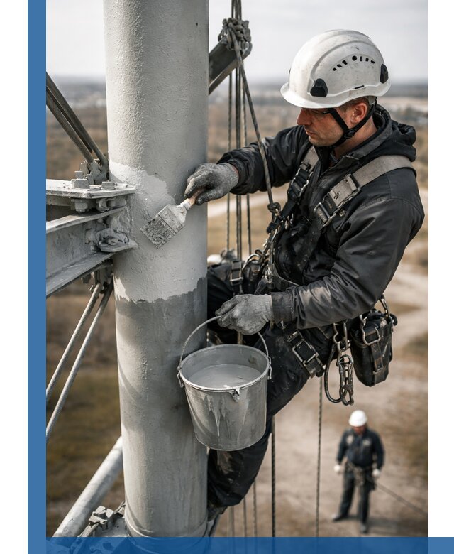 Покраска мачт связи в Новокубанске промышленными альпинистами