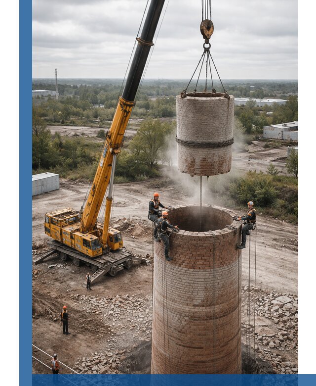 Демонтаж дымовой трубы в Новокубанске с гарантиями безопасности