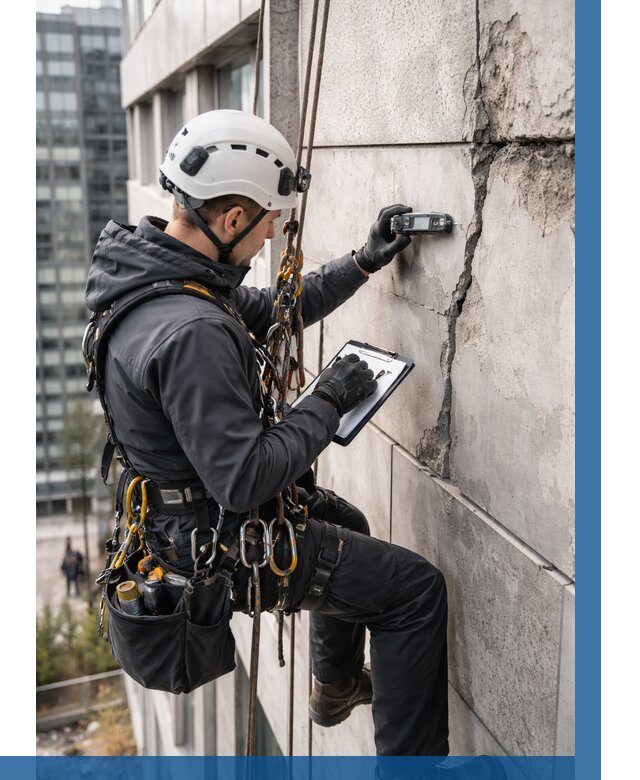 Обследование фасада альпинистами в Новокубанске от 125 р. | ВЫСОТНИК-Нкб