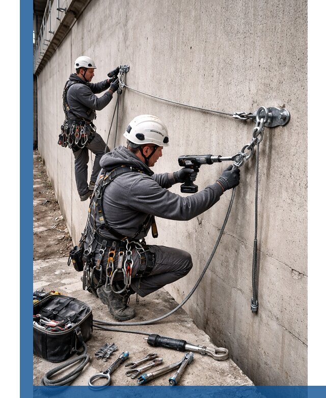 Монтаж анкерных линий высотной безопасности в Новокубанске